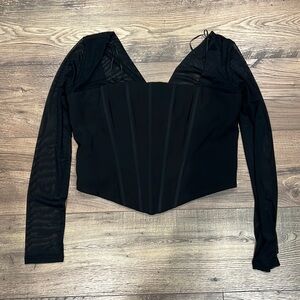 NWT Kittenish Black Mesh Long Sleeve Corset Top Size Large
